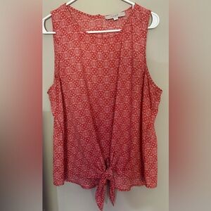 LOFT size LARGE Sleeveless PEACH with WHITE Patterned Top